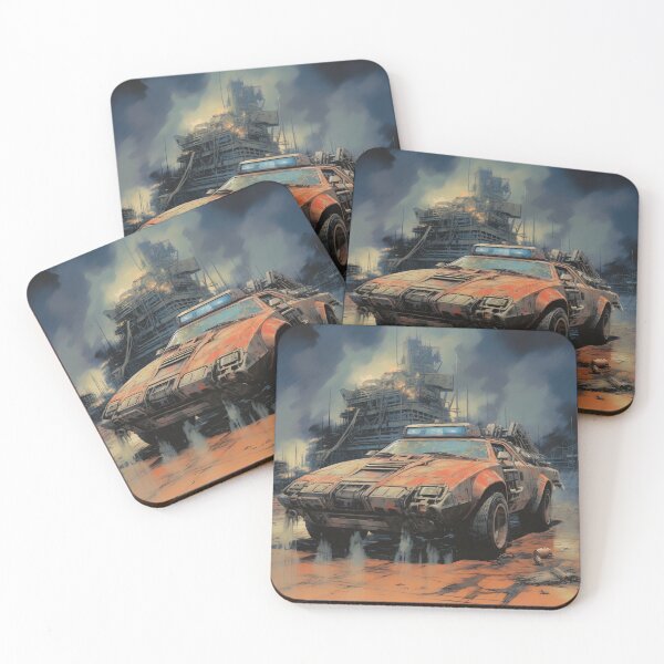 Item preview, Landscape of Post Apocalyptic Rusty Armored Futuristic Sports Car in Wasteland with Ruins of City designed and sold by Je-we.