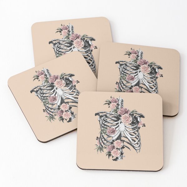Item preview, Bones and Botany, Anatomy Art, ribcage full of pink roses and leaves,  thoracicy, leaves anatomy Ribcage, rib cage, anatomy skeleton designed and sold by Collagedream.