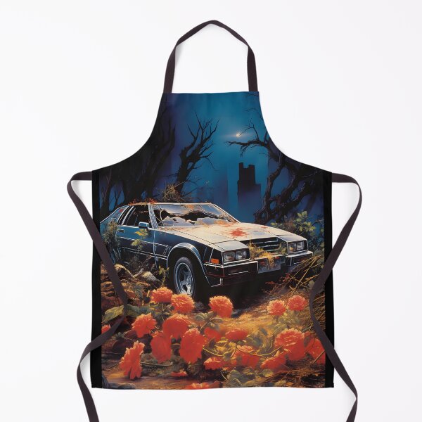 Item preview, Landscape of Post Apocalyptic Ruined Retro Car Overgrown with Red Flowers in Night Wasteland with Ruins of City designed and sold by Je-we.