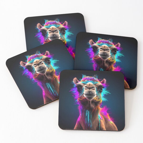 Item preview, "Dromedary camel with colorful neon digital patterns" designed and sold by Art-Vortex-fr.