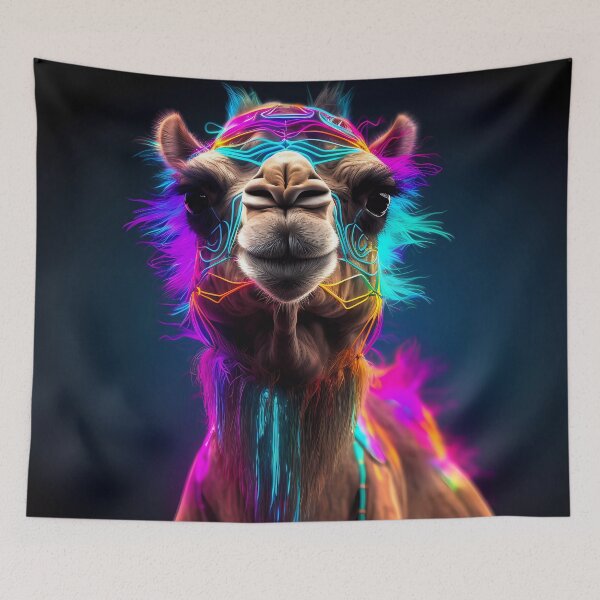 Item preview, "Dromedary camel with colorful neon digital patterns" designed and sold by Art-Vortex-fr.