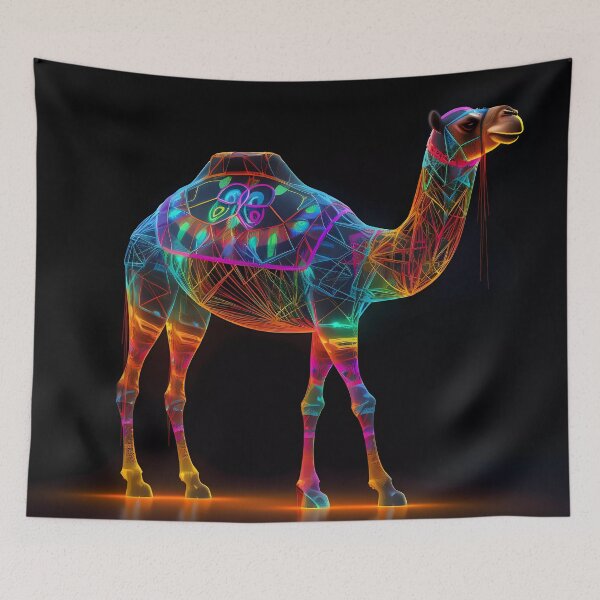 Item preview, "Dromedary camel with colorful neon digital patterns" designed and sold by Art-Vortex-fr.