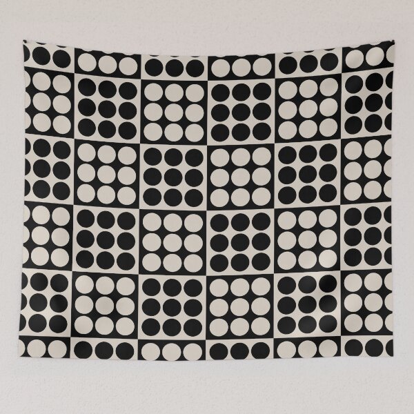 Item preview, Retro Mid Century Modern Geometric Pattern 121 Scandi Black and Linen White designed and sold by tonymagnerart.
