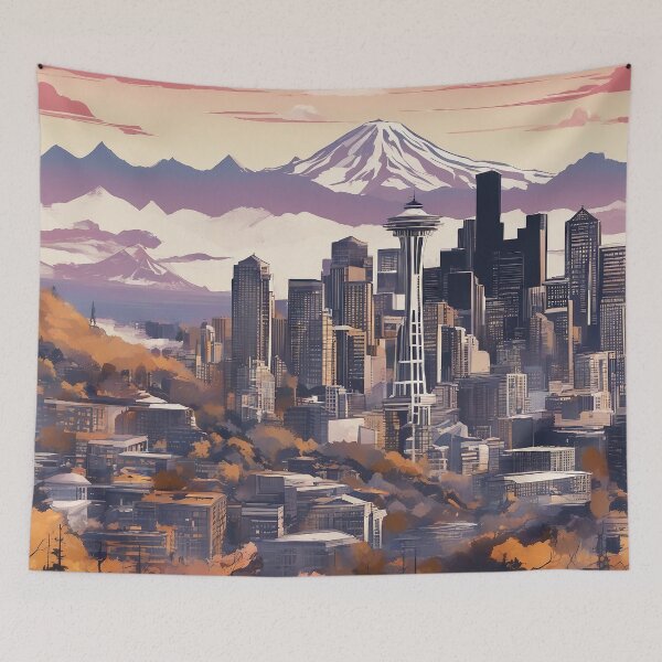 Item preview, Seattle Abstract Cityscape designed and sold by AIArtImpact.