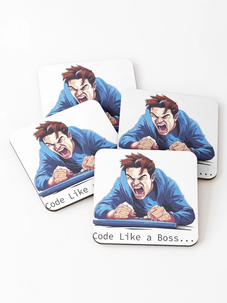 Thumbnail 1 of 5, Coasters (Set of 4), Angry Coder: Code Like a Boss... designed and sold by AIPICCRAFT.
