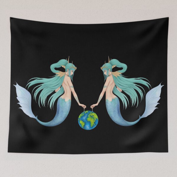 Item preview, Mermaid Twins Holding The World by Two Threads designed and sold by SirenasWorld.