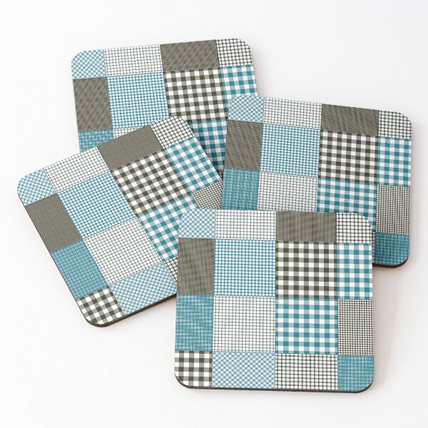 Item preview, Aqua  blue teal and black plaid patchwork gingham check designed and sold by Inktown.