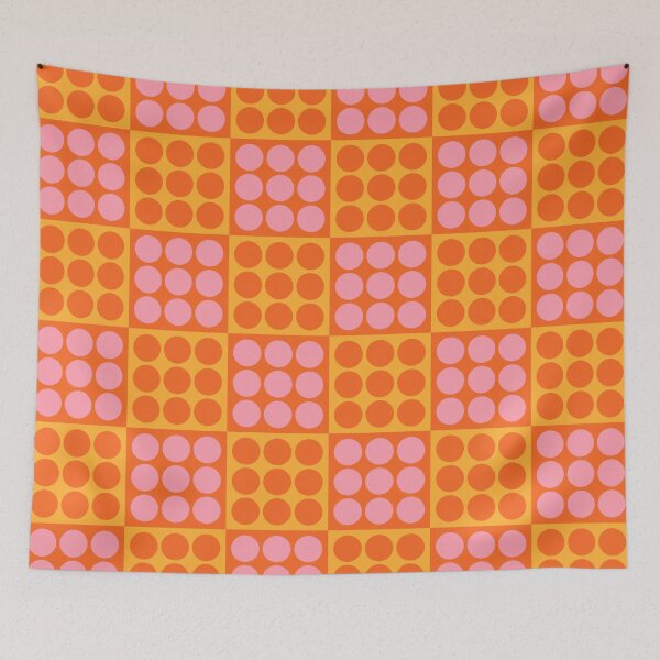 Item preview, Retro Mid Century Modern Geometric Pattern 131 Scandi Yellow Orange and Pink designed and sold by tonymagnerart.