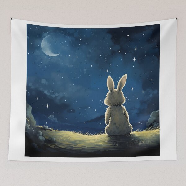 Item preview, Starry Gaze: White Bunny Admiring the Night Sky's Majesty designed and sold by Christian Weiss.