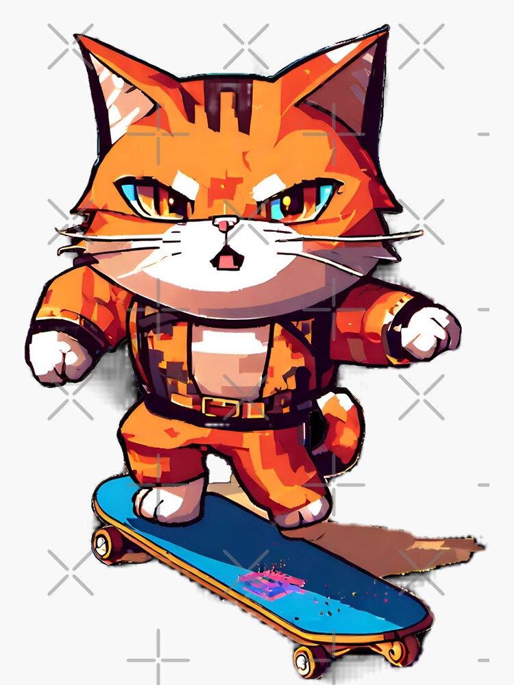 Thumbnail 3 of 3, Sticker, Cat on skateboard designed and sold by Coollzone.
