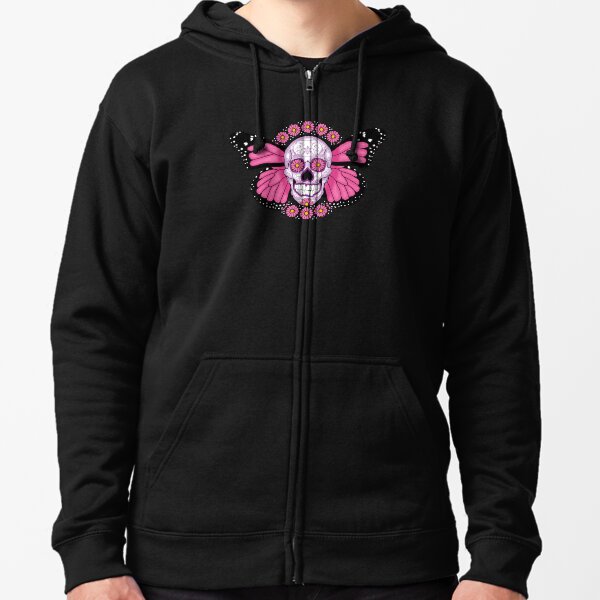 Pink Winged Sugar Skull Zipped Hoodie