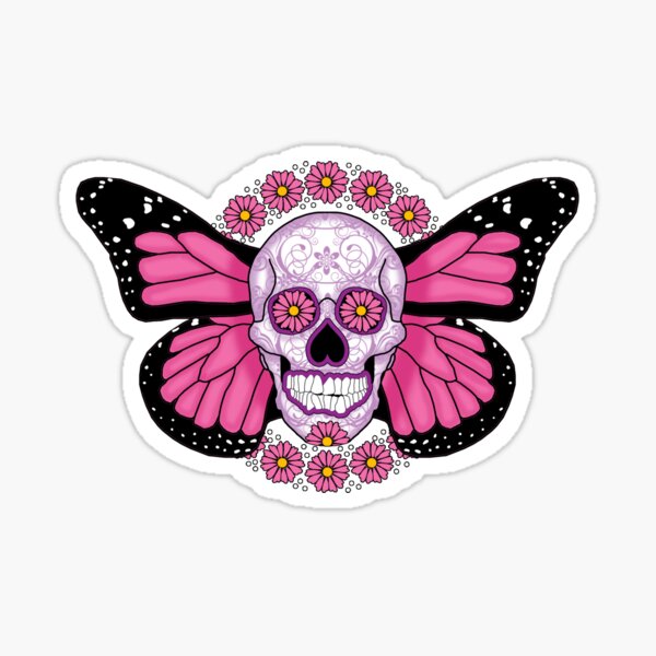 Pink Winged Sugar Skull Sticker