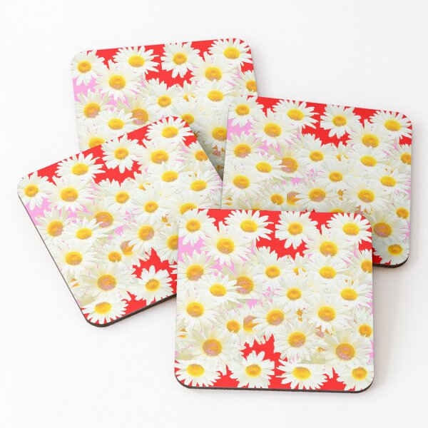 Item preview, WHITE SHASTA DASY FLOWERS PATTERN RED-PINK  ART designed and sold by sharlesart.