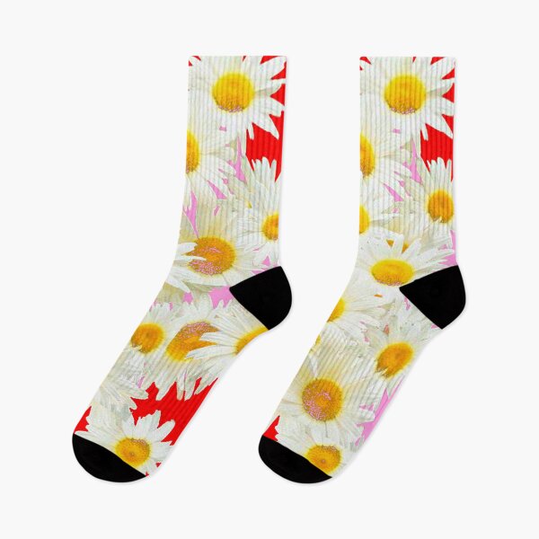 Item preview, WHITE SHASTA DASY FLOWERS PATTERN RED-PINK  ART designed and sold by sharlesart.