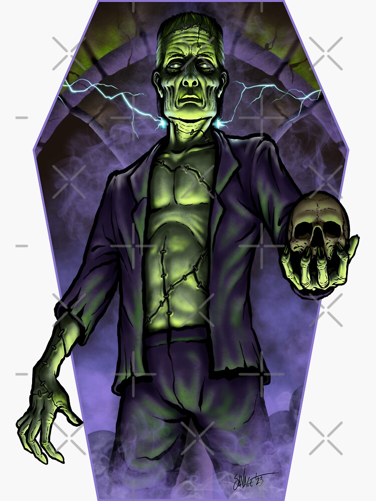 Thumbnail 3 of 3, Sticker, Portrait of Frankenstein's Monster designed and sold by ChadSavage.