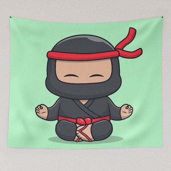 Item preview, Cute Ninja Meditation Yoga Cartoon Vector Icon designed and sold by hjian8219.