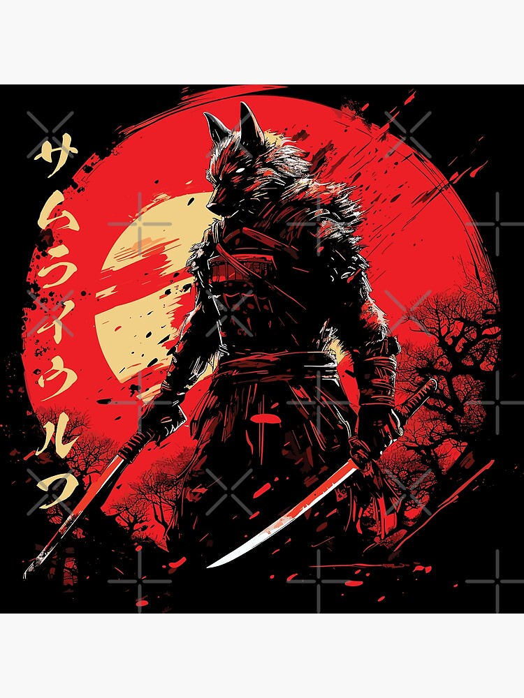 Samurai Wolf with Japanese Letters