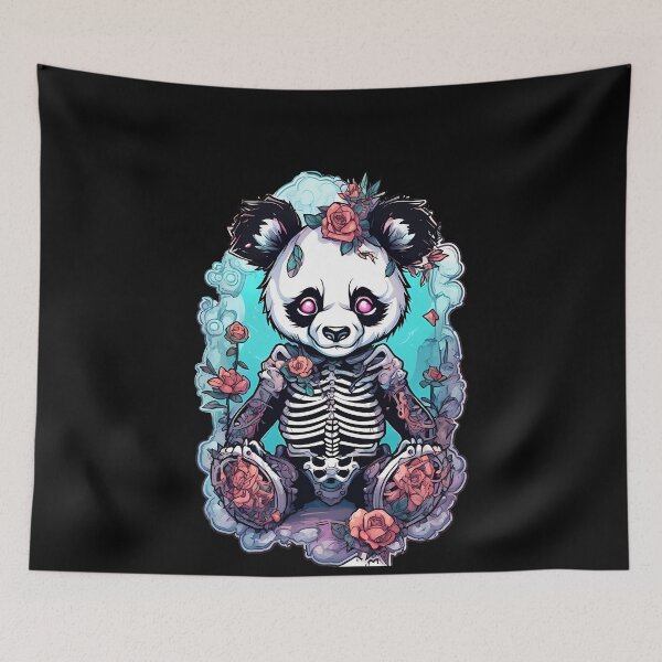 Item preview, Charming Panda Skeleton in a Spooky Flower Scene designed and sold by Mechanical-Artt.