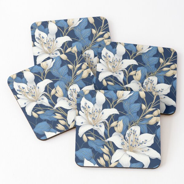Item preview, Blue white vintage retro lily flowers, Flower of life, simplicity, Hamptons style, beach style  colours designed and sold by Oz64.