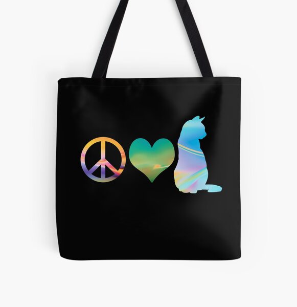 Peace, Love & Cats All Over Print Tote Bag