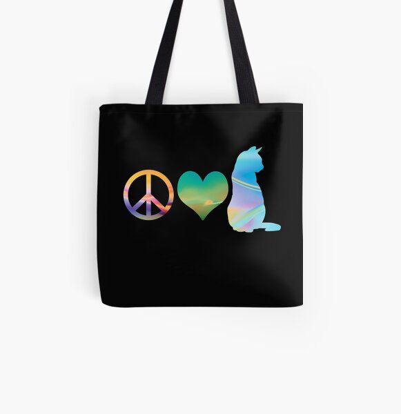 Peace, Love & Cats All Over Print Tote Bag