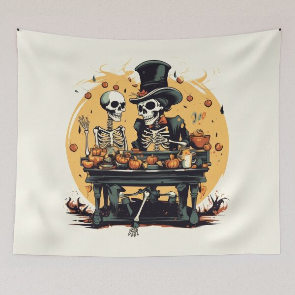 Item preview, Eerie Halloween Street Scene with Dancing Skeleton and Skull-covered Calliope designed and sold by eyestetix.