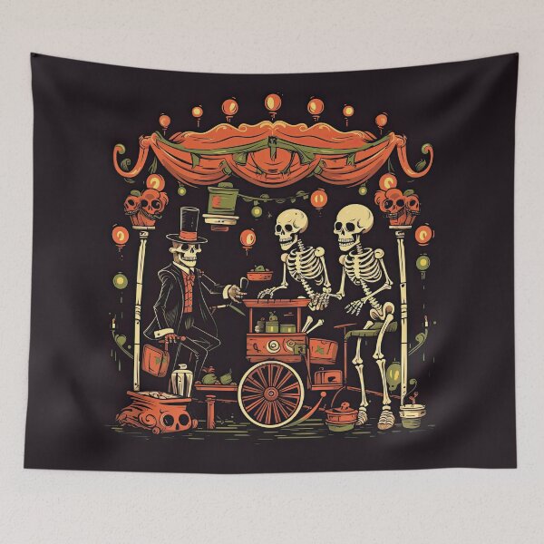 Item preview, Eerie Halloween Street Scene with Dancing Skeleton and Skull designed and sold by eyestetix.