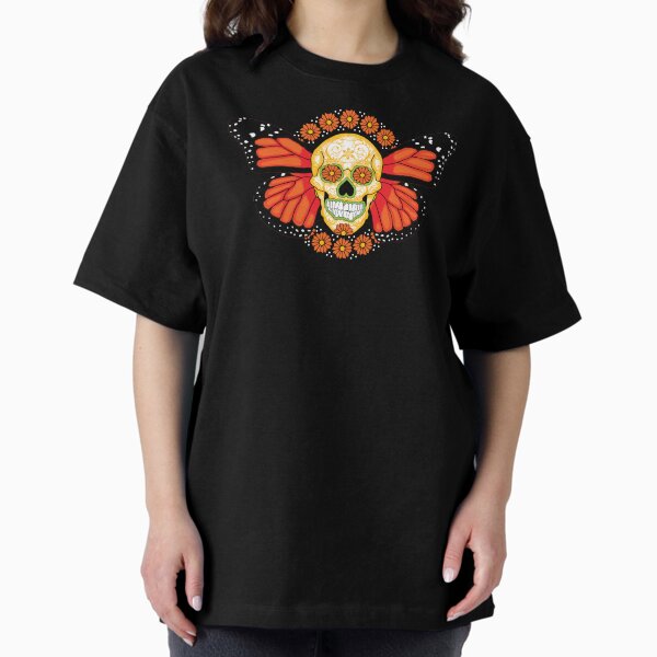 Orange Winged Sugar Skull Oversized T-Shirt