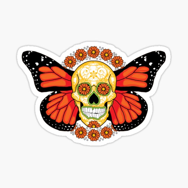 Orange Winged Sugar Skull Sticker