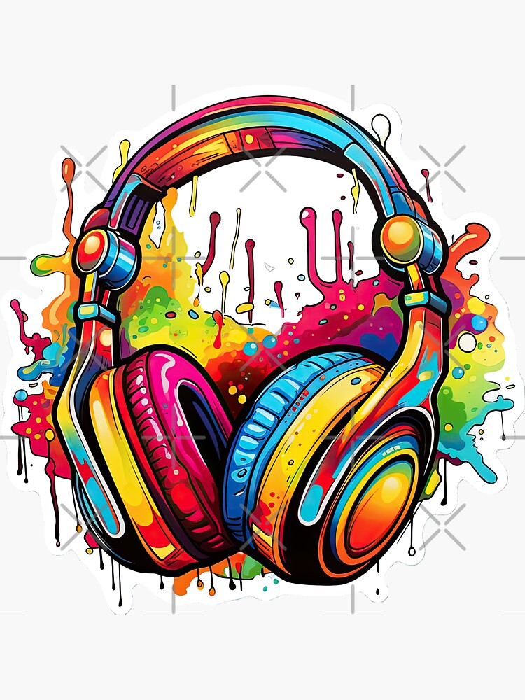 Headphones vibrant colors don't stop the music Sticker by Licensed AI art -  Pixels