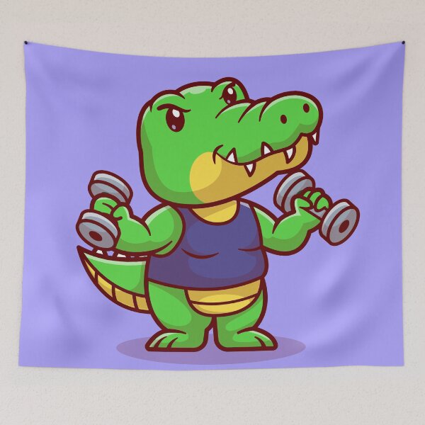 Item preview, Cute Crocodile Lifting Dumbbell Cartoon Vector Icon designed and sold by hjian8219.
