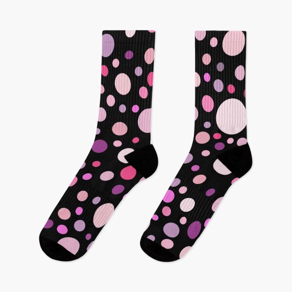 Aperçu de l'œuvre Points roses et violets sur motif de fond noir créée et vendue par zanydoodles.