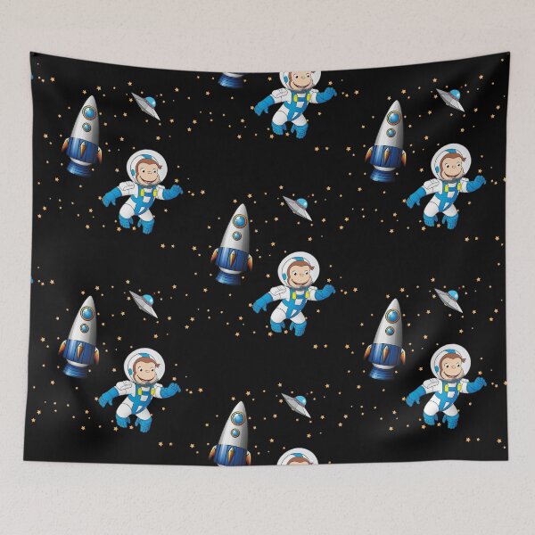 Item preview, George el curioso mono astronauta dibujo animado en escena espacial para habitación infantil designed and sold by karalyn-boulwar.