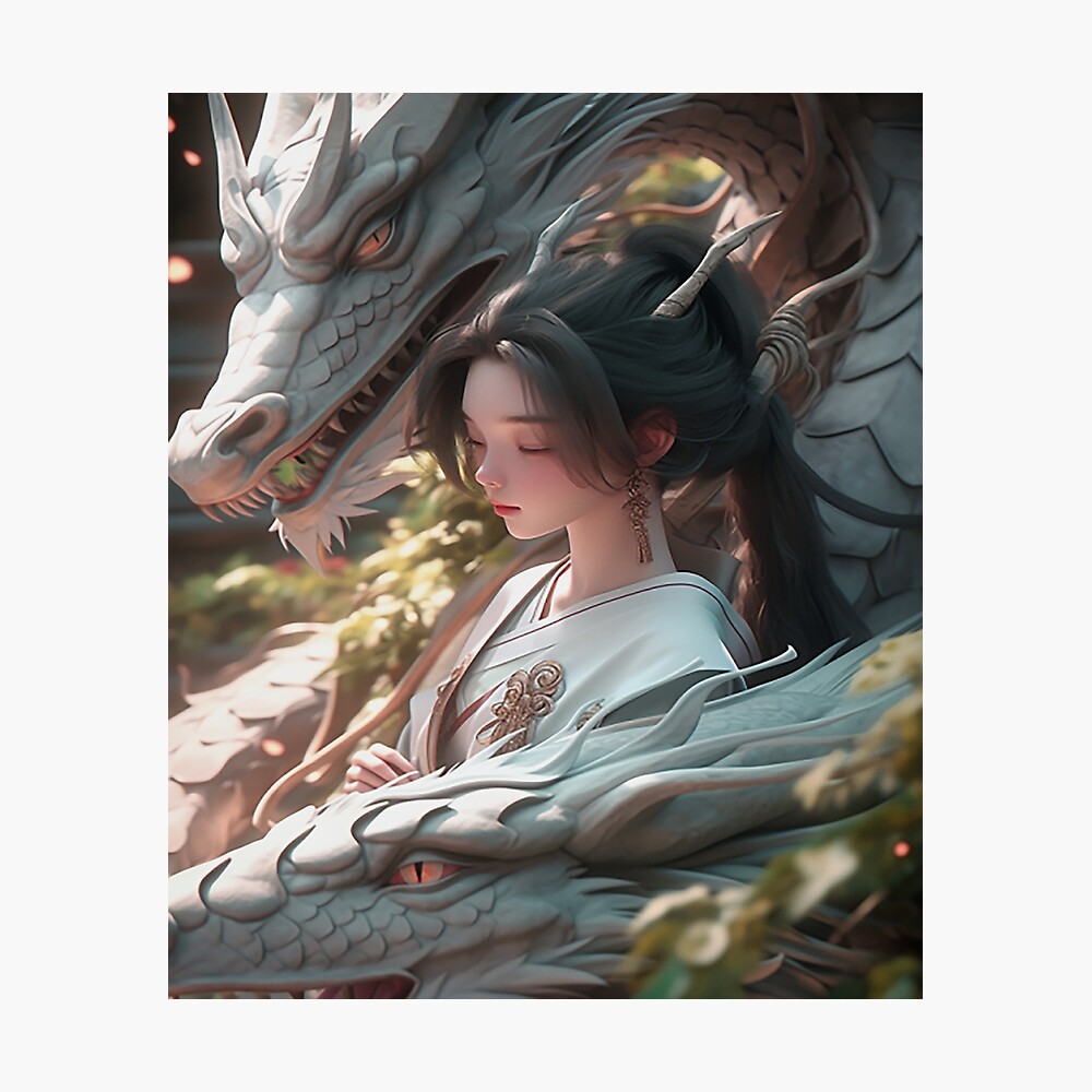 anime girl and asian dragon