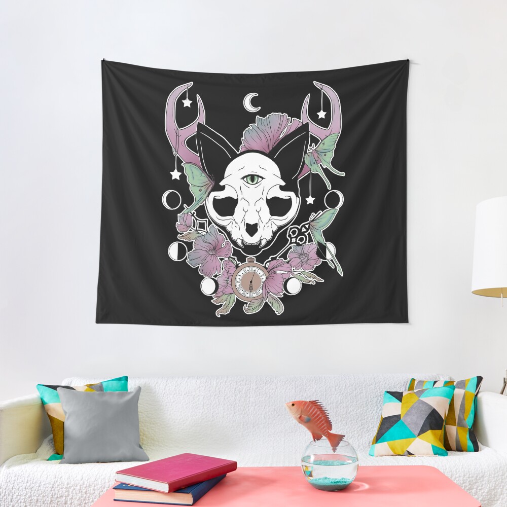 Disover Twilight -- Skull Cat | Tapestry