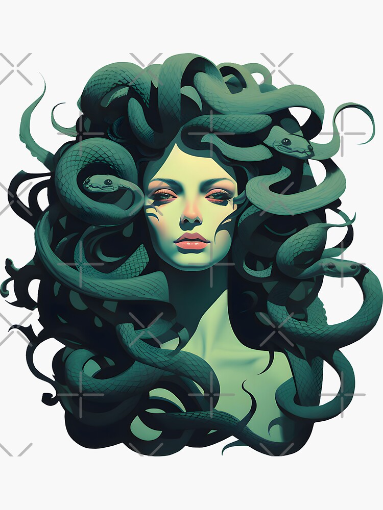 Medusa's Gaze: Serene Beauty in Emerald Hues- Medusa, Gorgon
