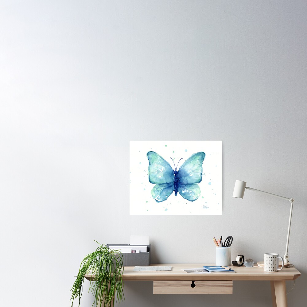 Blue Butterfly Watercolor T-Shirt by Olga Shvartsur - Pixels