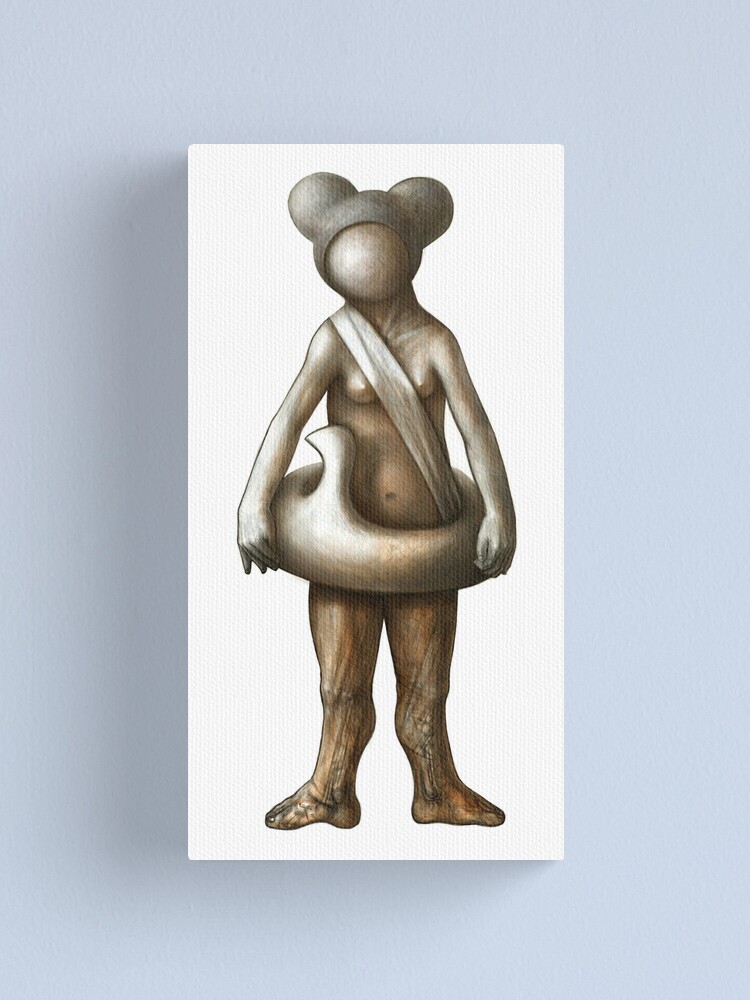 Nude Figure With Mickey Mouse Ears And Swimming Tube Canvas Print