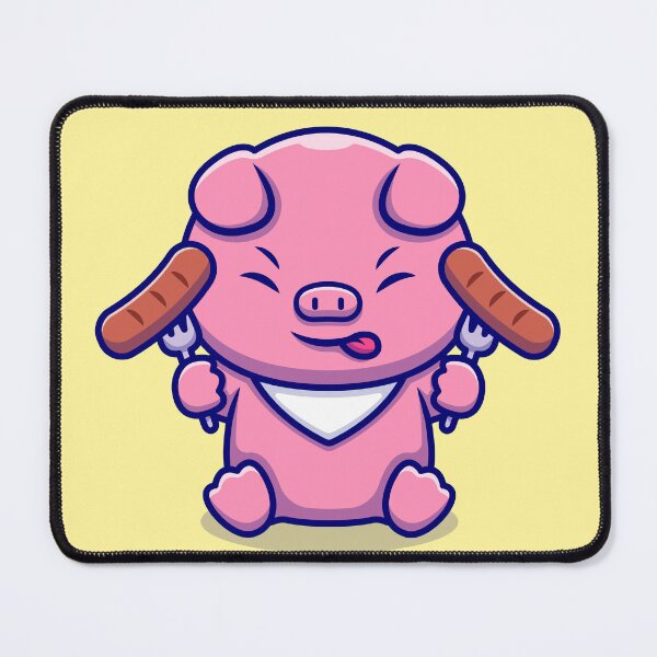Item preview, Cute Pig Chef Enjoying Sausage Cartoon designed and sold by hjian8219.