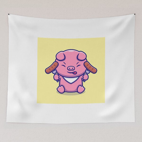 Item preview, Cute Pig Chef Enjoying Sausage Cartoon designed and sold by hjian8219.