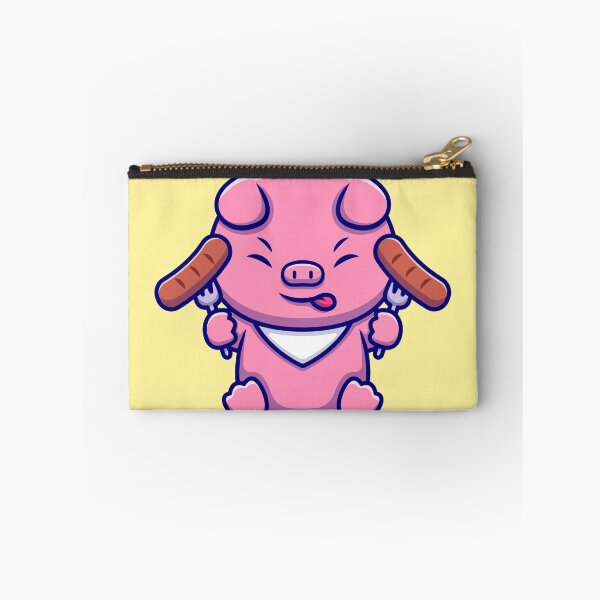Item preview, Cute Pig Chef Enjoying Sausage Cartoon designed and sold by hjian8219.