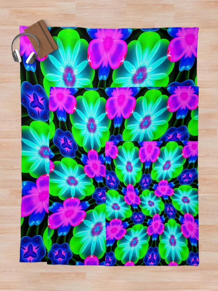 Thumbnail 5 of 6, Throw Blanket, Unique Colorful Flower Pattern designed and sold by Patternflower.