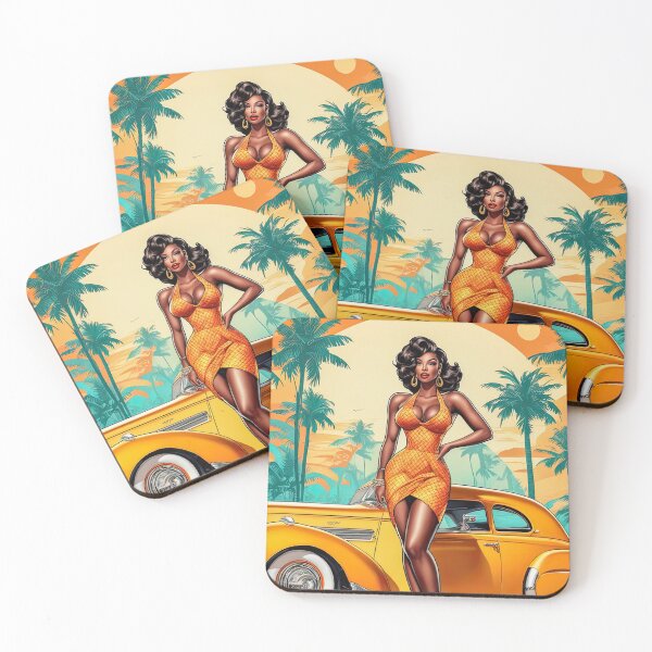 Item preview, "Retro Elegance: Ebony Pin-Up Girl in Havana in Front of a Yellow Vintage Car designed and sold by zotilus.