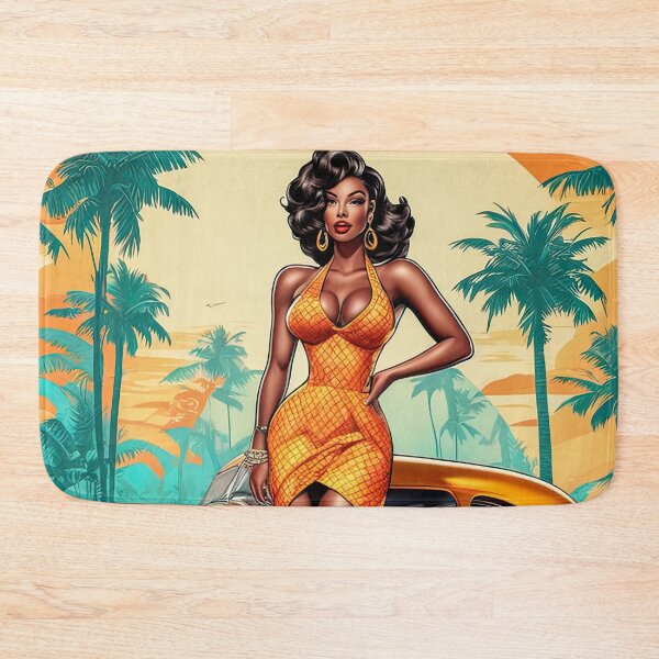 Item preview, "Retro Elegance: Ebony Pin-Up Girl in Havana in Front of a Yellow Vintage Car designed and sold by zotilus.