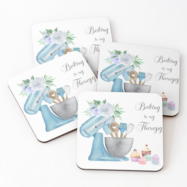 Item preview, Baking is My Therapy - Gifts for Bakers - Watercolor Mixer, Cupcakes, Heart Shaped Macarons designed and sold by kassiekewl.