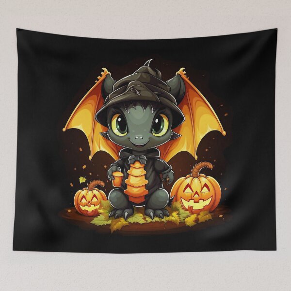 Item preview, Halloween kawaii dragon and pumpkin designed and sold by Niktarka.