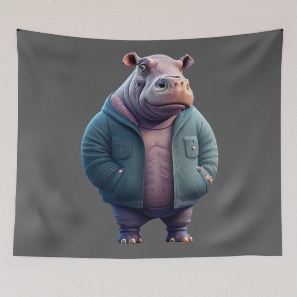 Item preview, Cute Hippo - Wearing a jacket  designed and sold by positivVibesArt.
