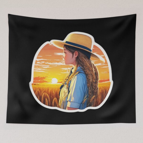 Item preview, Girl Looking at Retro Sunset over a Wheat Field designed and sold by Ridiculam Toga.
