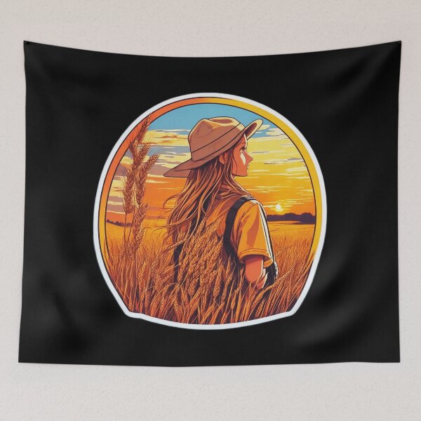 Item preview, Young Girl Looking at Retro Sunset over a Wheat Field designed and sold by Ridiculam Toga.