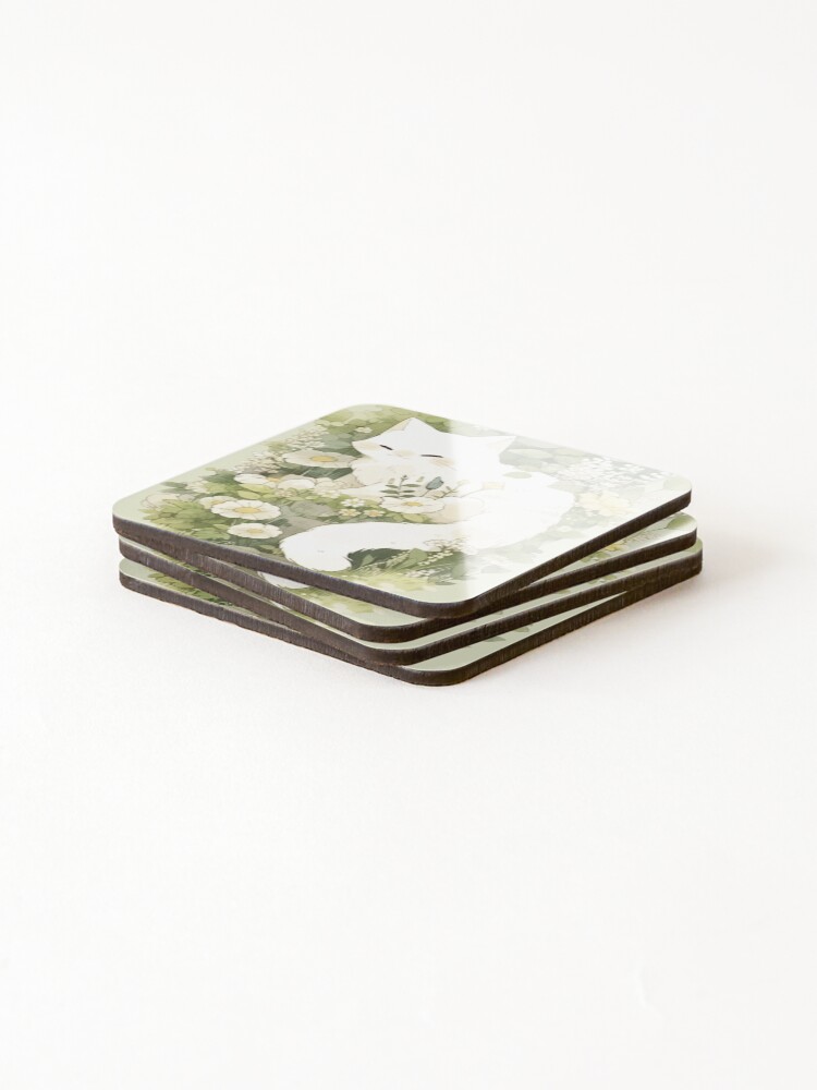 Thumbnail 4 of 5, Coasters (Set of 4), Spring Bloom Cat designed and sold by TheThreePixels.